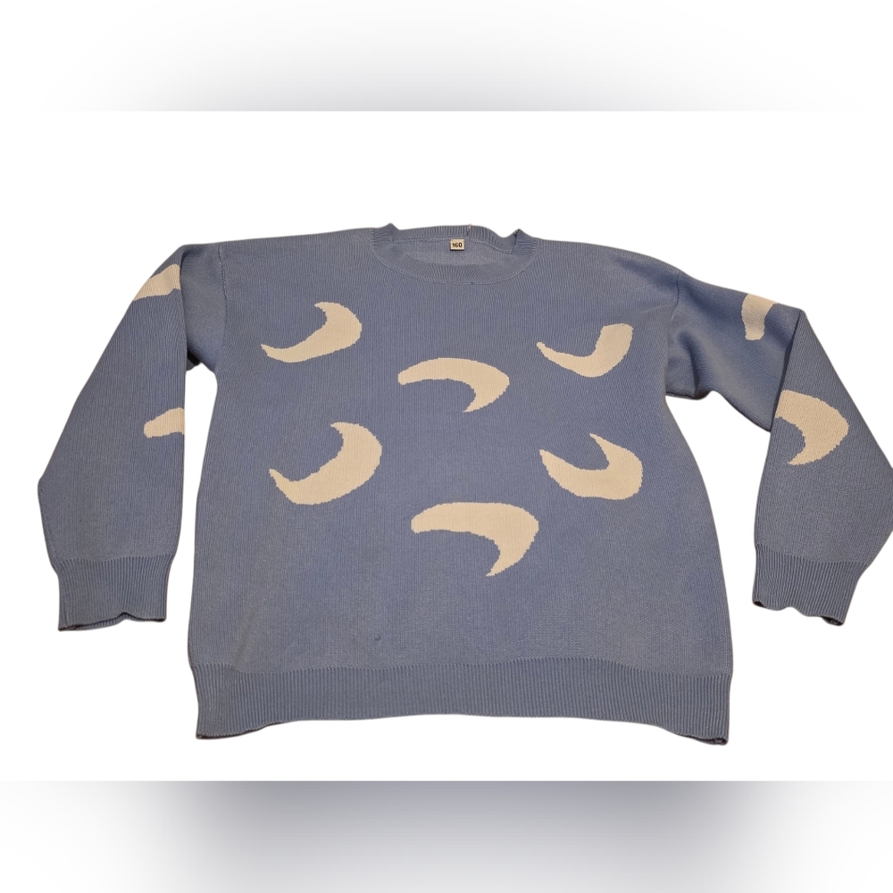 SHEIN Girl's Blue With White Crescent Moons Crewneck Sweater Size 160  14/16